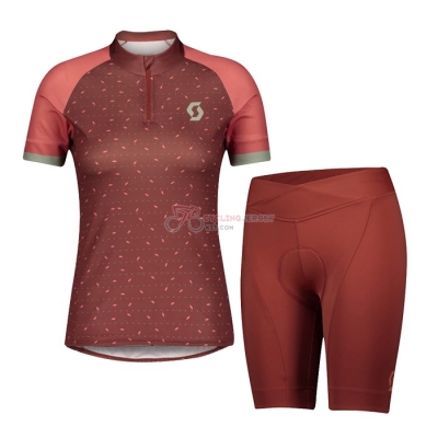 Women Scott Cycling Jersey Kit Short Sleeve 2021 Dark Red