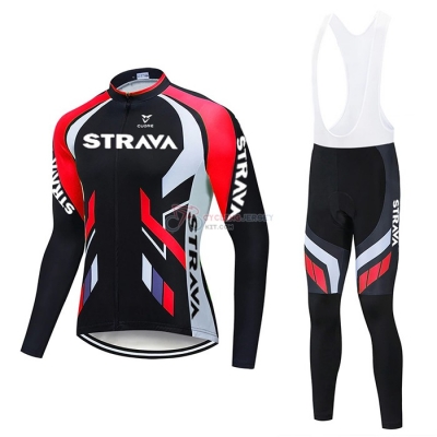 STRAVA Cycling Jersey Kit Long Sleeve 2021 Red Black
