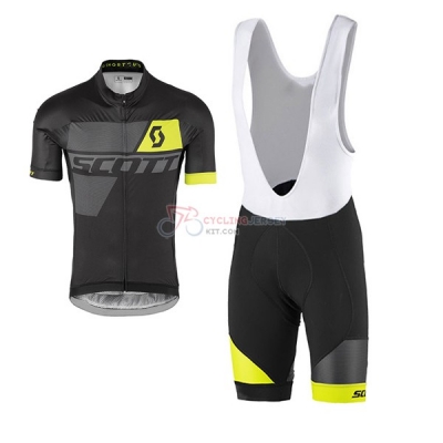Scott Short Sleeve Cycling Jersey and Bib Shorts Kit 2017 black and yellow