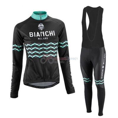 Women Bianchi Cycling Jersey Kit Long Sleeve 2016 Black And Green