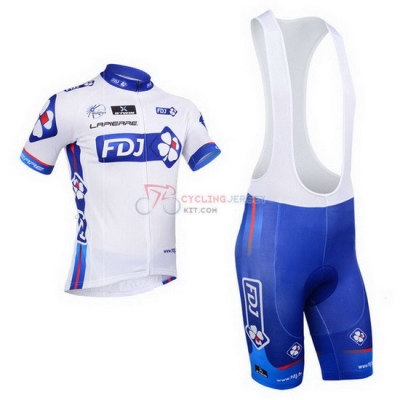 FDJ Cycling Jersey Kit Short Sleeve 2013 White And Sky Blue