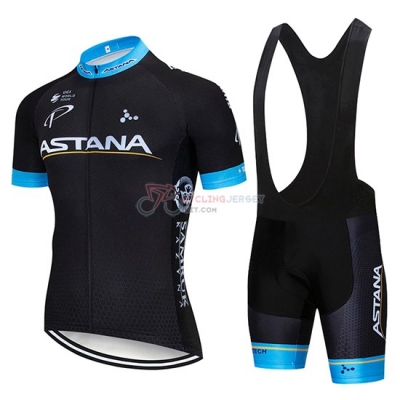 Astana Cycling Jersey Kit Short Sleeve 2019 Black Blue
