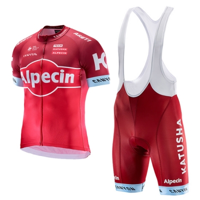 Katusha Alpecin Cycling Jersey Kit Short Sleeve 2017 red