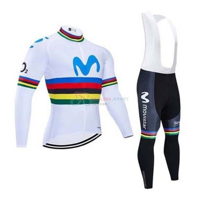 UCI Mondo Campione Movistar Cycling Jersey Kit Long Sleeve 2020 White Blue
