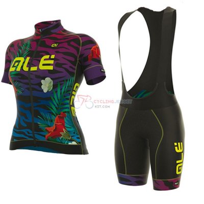Women ALE Flowers Short Sleeve Cycling Jersey and Bib Shorts Kit 2017 light blue