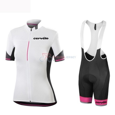 Women Cervelo Cycling Jersey Kit Short Sleeve 2019 White Black