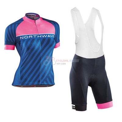 Women Northwave Short Sleeve Cycling Jersey and Bib Shorts Kit 2017 blue and pink