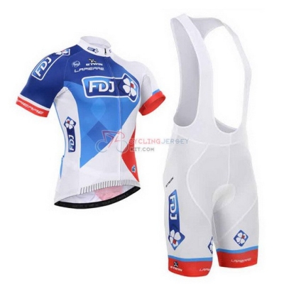 FDJ Cycling Jersey Kit Short Sleeve 2015 White And Blue