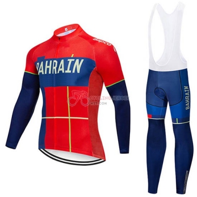 Bahrain Merida Cycling Jersey Kit Long Sleeve 2019 Red