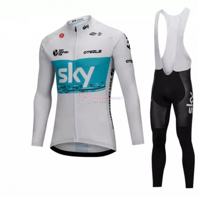 Sky Cycling Jersey Kit Long Sleeve White and Blue