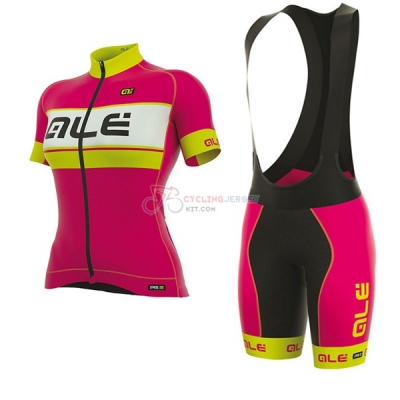 Women ALE Graphics Prr Bermuda Short Sleeve Cycling Jersey and Bib Shorts Kit 2017 pink and yellow