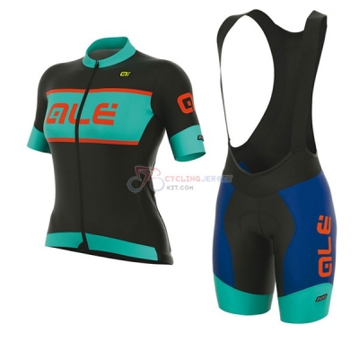 Women ALE R-EV1 Master Short Sleeve Cycling Jersey and Bib Shorts Kit 2017 black and light blue