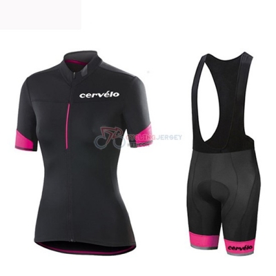 Women Cervelo Cycling Jersey Kit Short Sleeve 2019 Black Pink