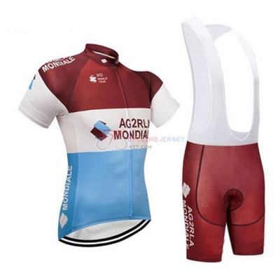 2018 Ag2r La Mondiale Cycling Jersey Kit Short Sleeve Brown and White