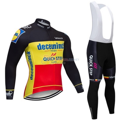Deceuninck Quick Step Cycling Jersey Kit Long Sleeve 2019 Black Yellow Red