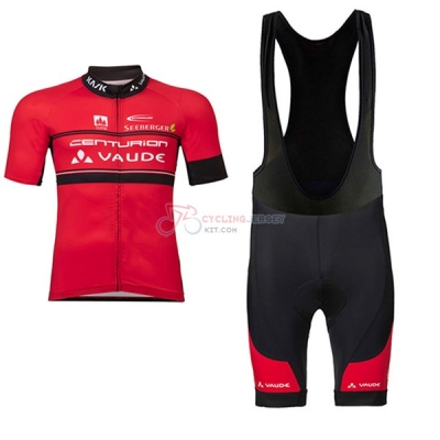 Women Vaude Short Sleeve Cycling Jersey and Bib Shorts Kit 2017 red