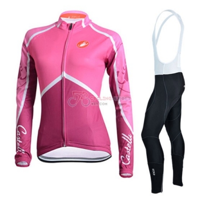 Women Cycling Jersey Kit Bianchi Long Sleeve 2015 White And Pink