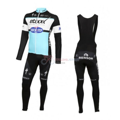 Quick Step Cycling Jersey Kit Long Sleeve 2016 Black And Sky Blue