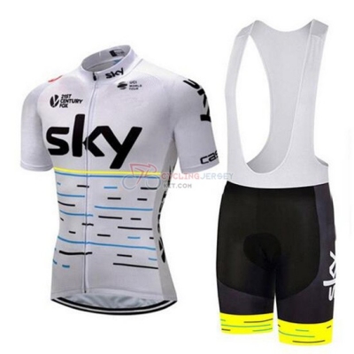 2018 Sky Cycling Jersey Kit Short Sleeve White and Yellow