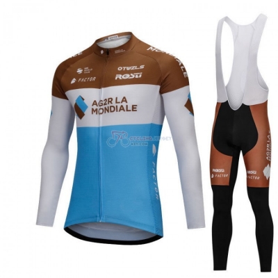 Ag2rla Cycling Jersey Kit Long Sleeve Blue and White