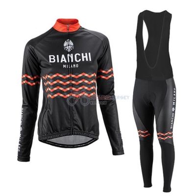 Women Bianchi Cycling Jersey Kit Long Sleeve 2016 Orange And Black