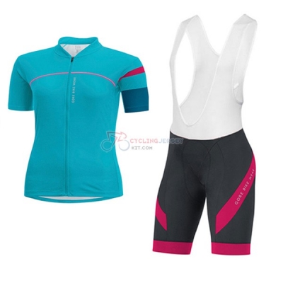 Women Gore Bike Wear Short Sleeve Cycling Jersey and Bib Shorts Kit 2017 light blue
