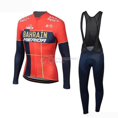 Bahrain Merida Cycling Jersey Kit Long Sleeve 2019 Red(2)