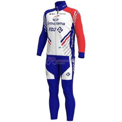 Groupama-FDJ Cycling Jersey Kit Long Sleeve 2020 White Deep Blue Red