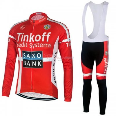 Tinkoff Saxo Bank Cycling Jersey Kit Long Sleeve 2018 Red Black
