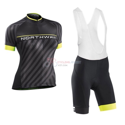 Women Northwave Short Sleeve Cycling Jersey and Bib Shorts Kit 2017 black and yellow